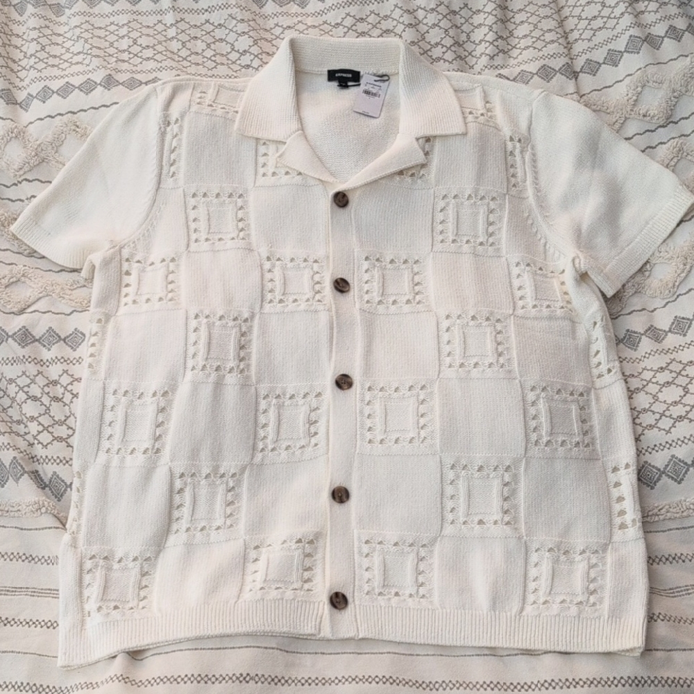 NWT Express Knit Short Sleeve Sweater Polo Size L